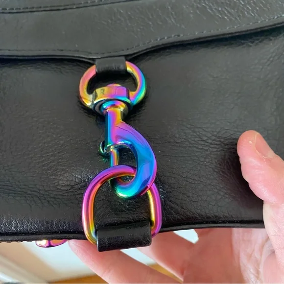 Rebecca Minkoff Black Leather Bag with Rainbow Oil Slick Hardware - Picture 13 of 14